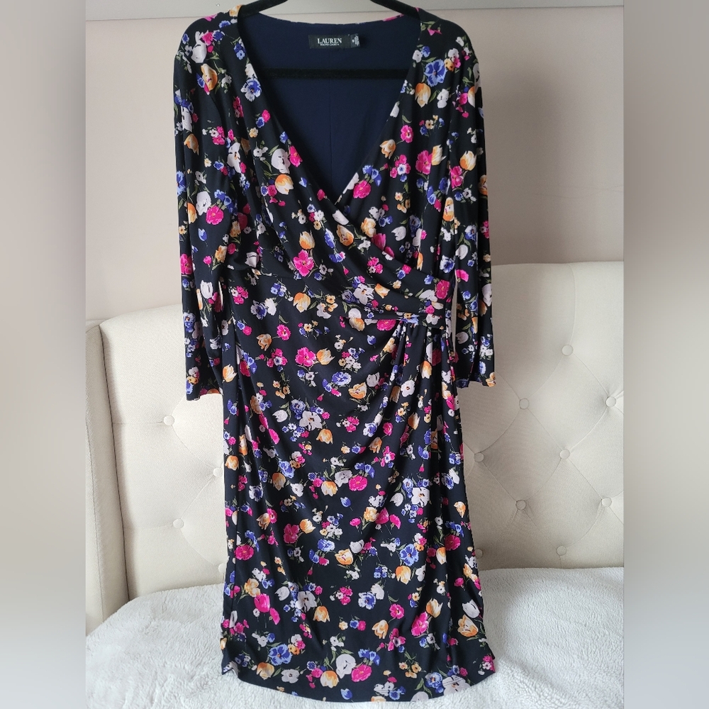 Ralph Lauren Sz 16/XXL Black Label - Floral Dress - Black and Multicolor
